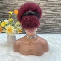 YWhair Perruque en cheveux humains, densité 150%, style Afro Ice Ribbon Elf, coupe Pixie bouclée, couleurs brésiliennes naturelles, avec bandeau en soie glacée
