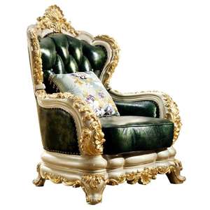 طقم أريكة كلاسيكي أوروبي من الخشب الصلب لـ 8 أشخاص، أريكة فاخرة من الجلد الأخضر مريحة لغرفة المعيشة مع خدمة تصميم مخصصة - Product Image 6