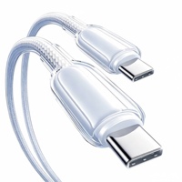 Kabel USB C ke USB C Crystal Clear 60W PD Pengisian Cepat, Kabel Charger Tipe-C Berbahan Nilon Kepang, Sinkronisasi Data 3A, 1m 1.5m 2m untuk iPhone