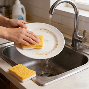 Éponge de cuisine double face en forme de S, tampon à récurer en cellulose de pâte de bois, éponge de nettoyage double <span class=keywords><strong>action</strong></span> ultra-résistante, vente en gros en vrac - Product Image 1