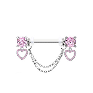 Nuevos Anillos de Acero Inoxidable Rosa para Pezones, Venta al por Mayor, Diseños Exquisitos de Corazón y Rosa, Piercings Corporales con Colgantes de Zirconia - Product Image 5