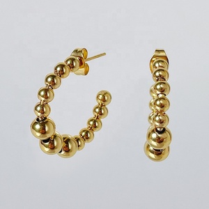 Joyería de acero inoxidable chapado en oro de 18K, bola de acero en forma de C, tachuelas, accesorios clásicos INS, pendientes E221350 - Product Image 4