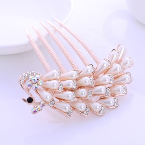 Pince à cheveux en strass avec perles pour <span class=keywords><strong>mariée</strong></span>, épingle à cheveux, accessoires capillaires, de mariage, peigne pour <span class=keywords><strong>chignon</strong></span> - Product Image 5