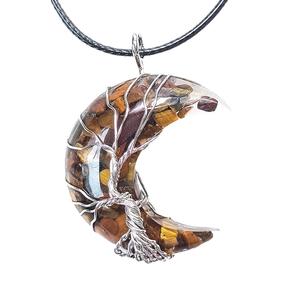 Cristal naturel pierre lune forme Chakala arbre de vie fil enroulé pendentif améthyste oeil de tigre pierres précieuses collier <span class=keywords><strong>bijoux</strong></span> bricolage - Product Image 5