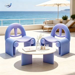 ML Modern Purple Fiberglass Outdoor Lounge Chair Set with <b>Round</b> <b>Table</b> Contemporary Design Waterproof for <b>Patio</b> or Living Room - Product Image 1
