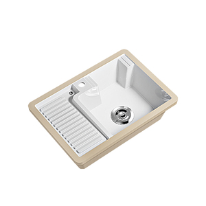 Fregadero de piedra Rectangular de cerámica de un solo orificio moderno, diseño de instalación de pared simple para <span class=keywords><strong>lavandería</strong></span> de baño para baño de apartamento - Product Image 1
