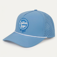 New Fashion Custom PVC Patch Logo 5 Panel Waterproof Polyester Sport Golf Hat Laser Cut Perforated Dad Gorras Rope Baseball Cap