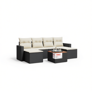 Juego de Sofás de Jardín Color Negro Crema, Muebles de Ratán PE para Exteriores, Diseño Contemporáneo, Cojines de Espuma de Alta Densidad - Product Image 1