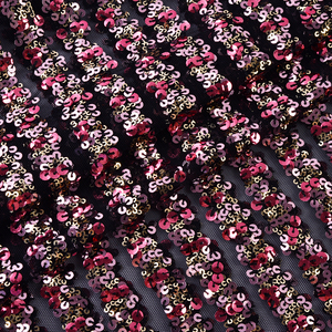 नई भारी उद्योग कशीदायुक्त जाल पोशाक कपड़े के साथ बीड्स कढ़ाई ऊर्ध्वाधर पट्टियों और ग्लिटर बुनाई शादी की पोशाक - Product Image 4