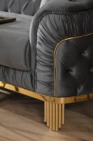 Vente en gros de canapés de salon Chesterfield en velours gris de luxe de style contemporain avec pieds dorés et dossier à boucle capitonnée