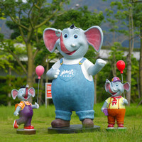 Sculpture d'éléphant en fibre de verre peinte à la main, 42x38x120CM, pour aire de jeux, parc, zone panoramique, animal de dessin animé, populaire sur Internet, idéale pour les photos en extérieur