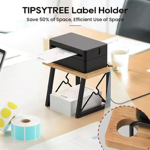 Desktop Label Printer Stand Iron Wood Combination <b>Shelf</b> Storage Rack For <b>Desk</b> Thermal Printer Support Holder - Product Image 3