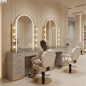 Station miroir pour salon de coiffure, équipement pour cheveux, soins capillaires, blanc, moderne - Product Image 2