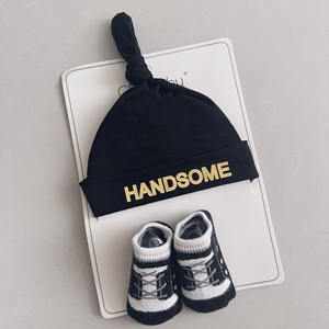 Ensemble <span class=keywords><strong>bonnet</strong></span> et chaussettes pour bébé garçon printemps-automne en coton coupe-vent avec motif lettres pour nouveau-né jusqu'à 12 mois - Product Image 3