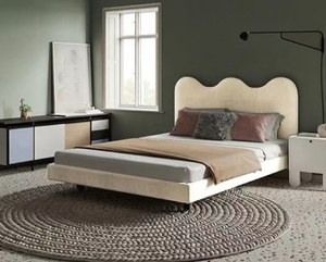 Cama Infantil Moderna de Madera Maciza |   Diseño de Princesa Nube Crema para Niños y Niñas |   Estilo Minimalista - Product Image 2