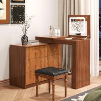 Coiffeuse Moderne et Tendance en Bois avec Miroir sur Pied Rabattable, 7 Tiroirs, 3 Étagères de Rangement, Meuble de Chambre pour Appartement