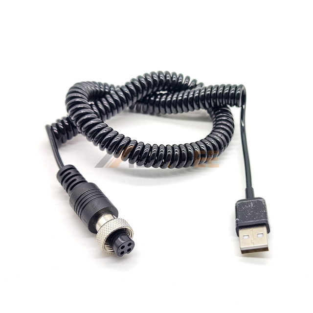 USB Coiled Cable to GX12 4 5 Pin Aviation Plug with 100cm | Professional B2B Supplier for OEM & ODM Solutions