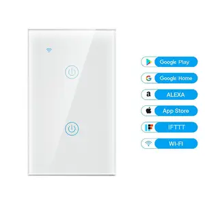 FCC Certification Alexa Voice Control US Standard 2 Gang Glass No Neutral Tuya Wifi Light Wall Smart Switch