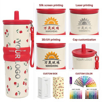Vaso Térmico Personalizado de Acero Inoxidable 304 de 24oz con Aislamiento al Vacío, Boca Ancha, Diseño de Dibujos Animados, Lindo, Portátil, con Tapa y Popote para Viajes