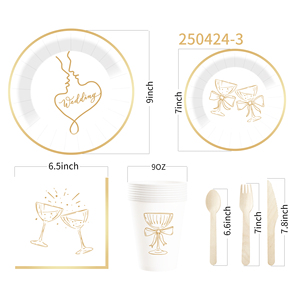 Juego de vajilla desechable para fiesta de bodas DAMAI, platos de papel iridiscentes con diseño dorado para despedida de soltera, suministros para 8 personas - Product Image 6