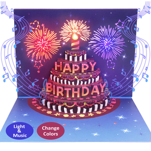 <span class=keywords><strong>Carte</strong></span> de vœux <span class=keywords><strong>musicale</strong></span> 3D LED faite à la main 'Joyeux <span class=keywords><strong>anniversaire</strong></span>' style pop-up enregistrement vocal cadeau de Noël artisanat papier - Product Image 1