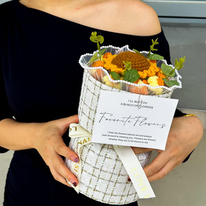 Fiori Artificiali Decorativi in Tessuto, Girasoli all'Uncinetto Fatti a Mano, Bouquet <span class=keywords><strong>Colorato</strong></span>, Composizione Floreale, Regalo per San Valentino - Product Image 5