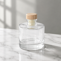 Mini diffuseur à roseaux 50/100/200/300 ml, flacon en verre transparent plat et rond de 50 ml, emballage de parfum transparent avec bouchon en bois