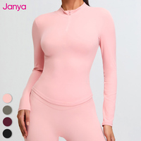 Janya ملابس لياقة بدنية نسائية ملابس رياضية منزلية شتوية بأكمام طويلة قميص رياضي بنصف سحاب للتدريب في الهواء الطلق