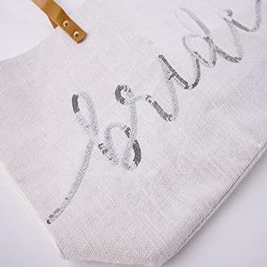 Bolsos de yute de lona de playa de alta calidad para mujer, bolso de mano con logotipo de lona de algodón en blanco, lona con asa de cuero - Product Image 3