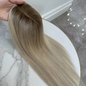 Consegna Rapida Piccoli Topper per Capelli 3*5" 4*4" Ombre Biondo Platino con Clip, Topper con Effetto Cuoio Capelluto Reale, Base in Seta e Monofilamento, Toupet - Product Image 4