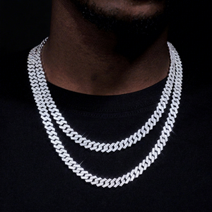 Cadena cubana de moissanita de 8 mm con engaste de dos filas y corte baguette, color D VVS, plata 925 con acabado en oro blanco, collar estilo hip hop con incrustaciones. - Product Image 1