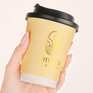 Koffiebekers met aangepast logo en gouden opdruk, 12oz dubbelwandige papieren bekers, met zwarte koffiedeksel voor koffiezaak - Product Image 3