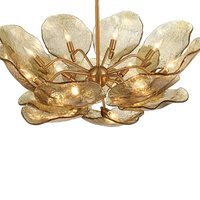 Lustre moderne élégant en verre artisanal avec cadre en laiton, LED réglable, pour la maison, l'hôtel, la villa, le salon