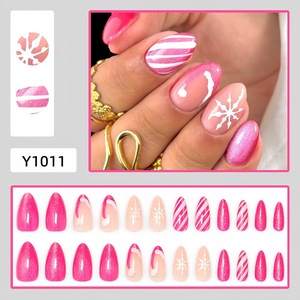 24 Uñas Postizas de Navidad con Diseño de Ojo de Gato Magenta, Forma de Almendra, Diseño Festivo para Fiestas, Venta al Por Mayor - Product Image 2