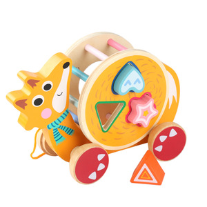 Los niños de forma de bloques de juguete de aprendizaje animales educativos arrastrando <span class=keywords><strong>coche</strong></span> de madera pequeño - Product Image 2