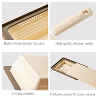 Panier de lavage multifonctionnel pliable pour légumes avec égouttoir, planche à découper et couteaux