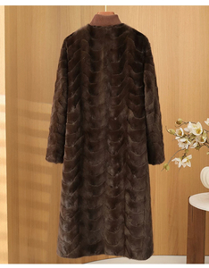 Elegante <span class=keywords><strong>Cappotto</strong></span> in Vera Pelliccia di Visone <span class=keywords><strong>Senza</strong></span> Colletto con Cintura, Giacca Lunga in Visone Naturale per Donna, Lussuoso Capospalla Caldo per l'Inverno - Product Image 3