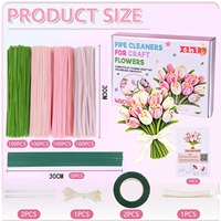 Kit de bricolage pour fleurs roses en tiges de chenille 6mm 30cm, ensemble de fournitures de décoration préfabriquées
