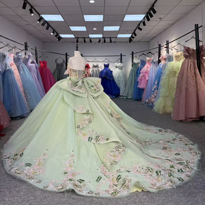 Robe de Quinceañera Jancember 6894 de luxe vert menthe, robe de bal florale, robe de mariée vert <span class=keywords><strong>sauge</strong></span>, robe scintillante pour fête d'anniversaire de 16 ans, banquet - Product Image 3