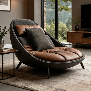 Fauteuil contemporain en <span class=keywords><strong>cuir</strong></span> et tissu, fauteuil inclinable rond minimaliste moderne, siège individuel de <span class=keywords><strong>club</strong></span>, bureau, hôtel - Product Image 4