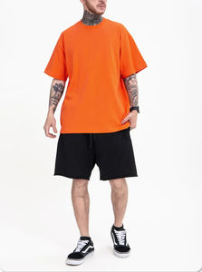 Venta al por mayor de color naranja de manga corta con cuello redondo hombro caído camiseta de gran tamaño Camiseta de cuello redondo - Product Image 3