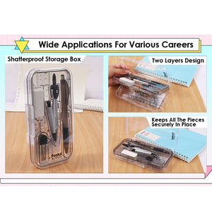 ตัวแทนจำหน่ายเครื่องเขียนในโรงเรียน Foska 8ชิ้นชุดเข็มทิศกล่องคณิตศาสตร์พร้อมดินสอวัดมุมและไม้บรรทัดจัดในกล่องพลาสติก - Product Image 2