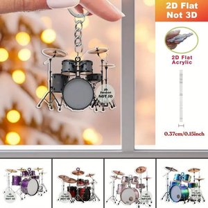Porte-clés <span class=keywords><strong>plat</strong></span> 2D en acrylique, ensemble de batterie, instrument de musique, pendentif batterie, porte-clés, breloque de sac pour fans de batterie rock, cadeau pour les amateurs de musique - Product Image 2
