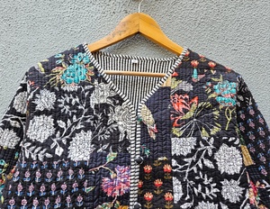 Veste décontractée pour femme, 100% coton fait main, matelassée, à manches longues, motif floral, fermeture à ceinture, douce, séchage rapide, pour l'hiver - Product Image 3