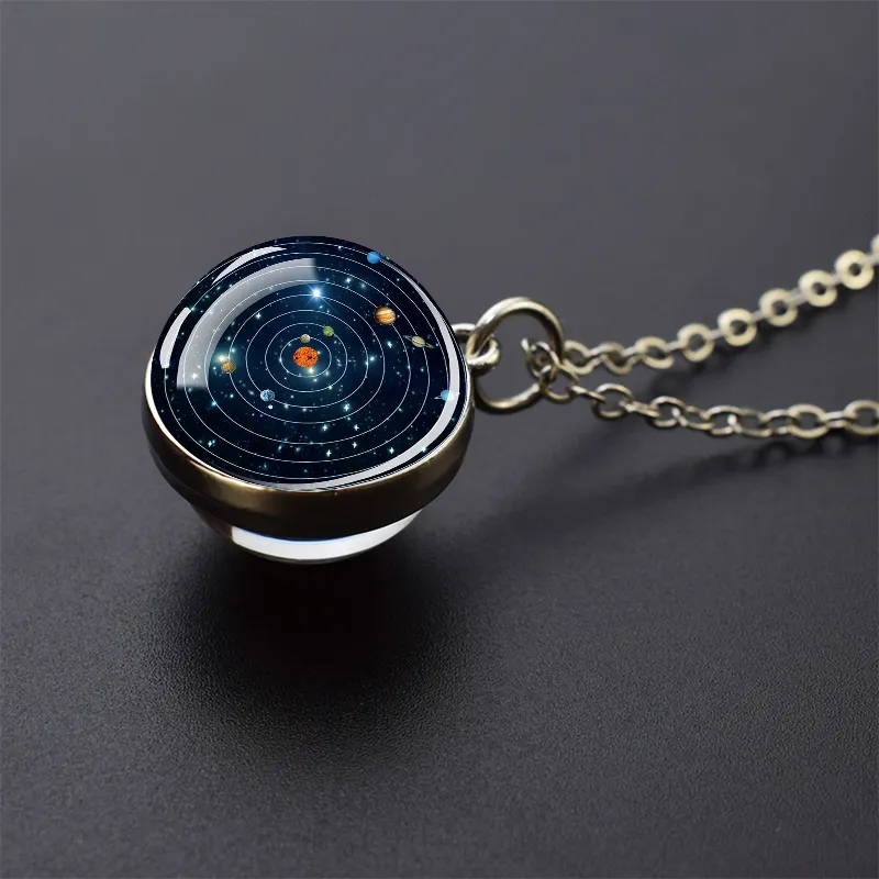 Collar con colgante de bola de cristal para hombre y mujer, collar plateado con forma de Planeta, Sistema Solar, 20MM, Luna, tierra, Júpiter, mercurio, Neptune, vía lechosa