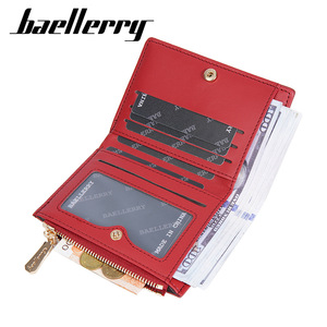 กระเป๋าสตางค์ใบเล็กสำหรับผู้หญิง Baellerry สีแดง แบบเย็บลายตาราง พร้อมซิปใส่เหรียญ ใช้ได้ทุกวัน - Product Image 2