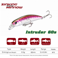 Leurre de pêche TSURINOYA NEW 60S Sinking Minnow INTRUDER 60mm 6.5g pour la pêche au bar et à la truite, leurre artificiel dur, jerkbait à poids fixe