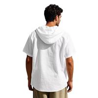 Cardigan à capuche décontracté en coton et lin respirant pour homme - Chemise d'été respirante en popeline teinte en fil pour usage quotidien