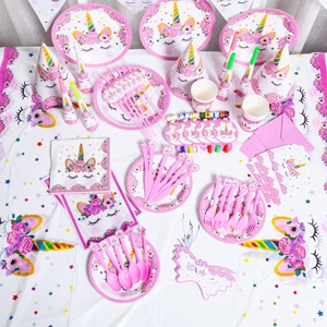 Vaisselle Jetable de Fête à Motif de Dessin Animé 90 Pièces, Fournitures de Fête à la <span class=keywords><strong>Licorne</strong></span>, Décorations de Fête d'<span class=keywords><strong>Anniversaire</strong></span> pour Enfants, Vente en Gros - Product Image 2