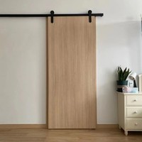 Kit de quincaillerie pour porte coulissante de grange en bois noir mat, finition côté marron, pour design intérieur de maison moderne